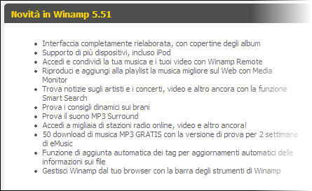 Winamp 5.51 italiano features